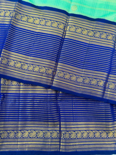 Exclusive Kanchivaram Korvai Pure Silk Pure Zari Silk Saree | Navy Blue & Light Green | Gold Zari | Handwoven | Ships from California